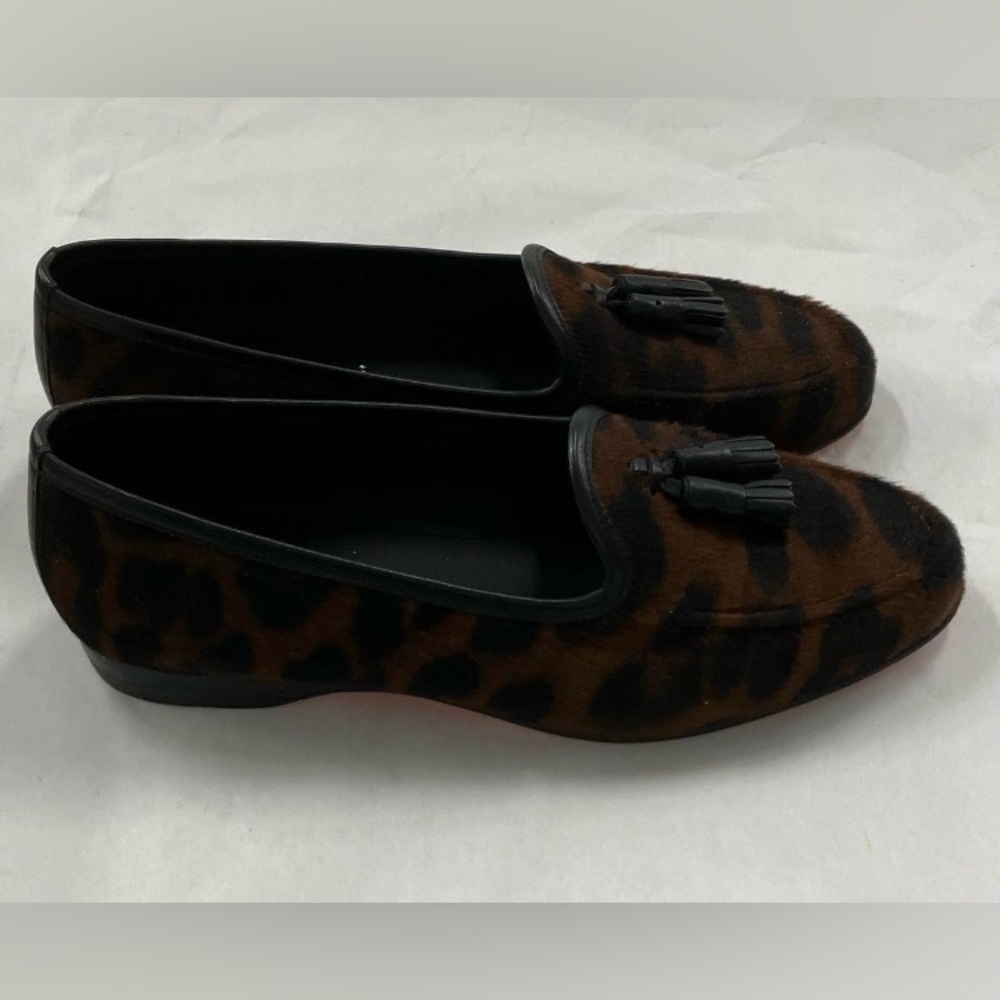 Santoni Brown and Black Animal Print Flats tassel Loafers - Picture 4 of 6